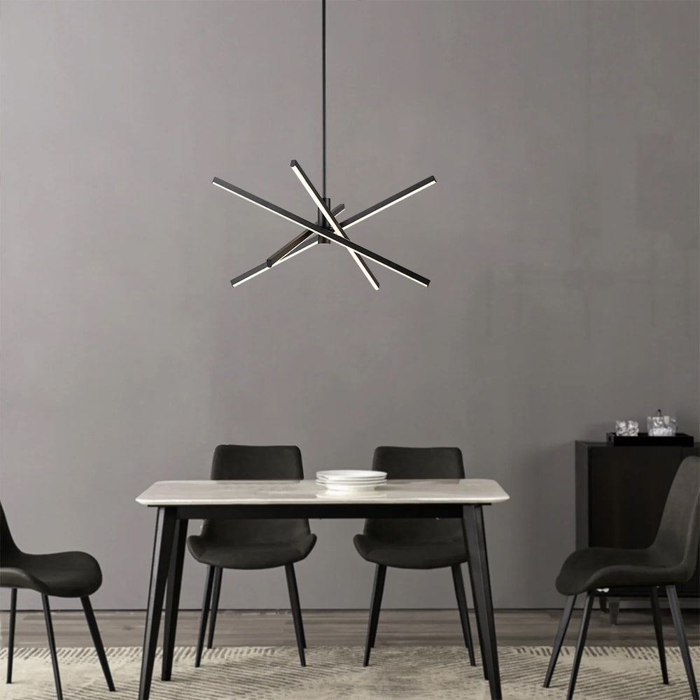 Lustre moderne en aluminium noir et or avec éclairage LED linéaire de type Sputnik, suspension pour salon/salle à manger/cuisine