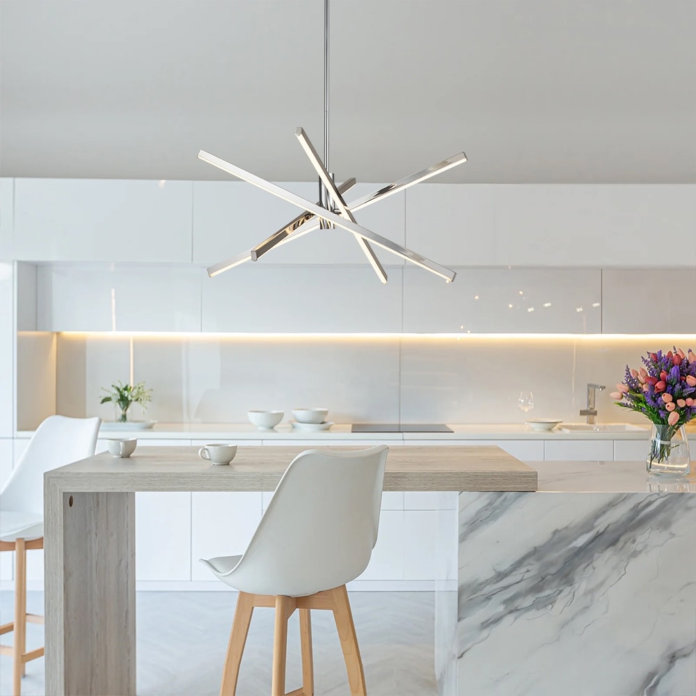 Lustre moderne en aluminium noir et or avec éclairage LED linéaire de type Sputnik, suspension pour salon/salle à manger/cuisine