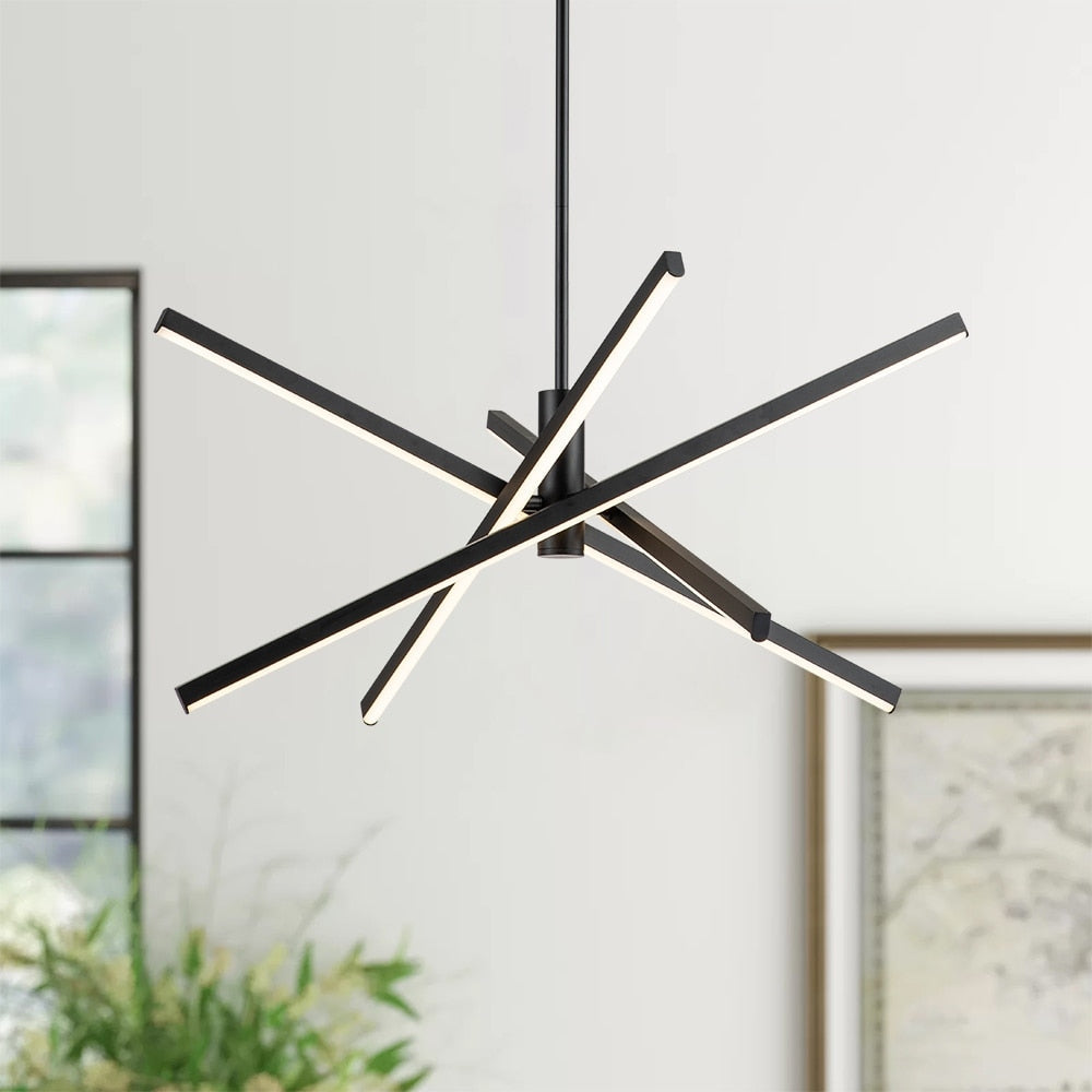 Lustre moderne en aluminium noir et or avec éclairage LED linéaire de type Sputnik, suspension pour salon/salle à manger/cuisine
