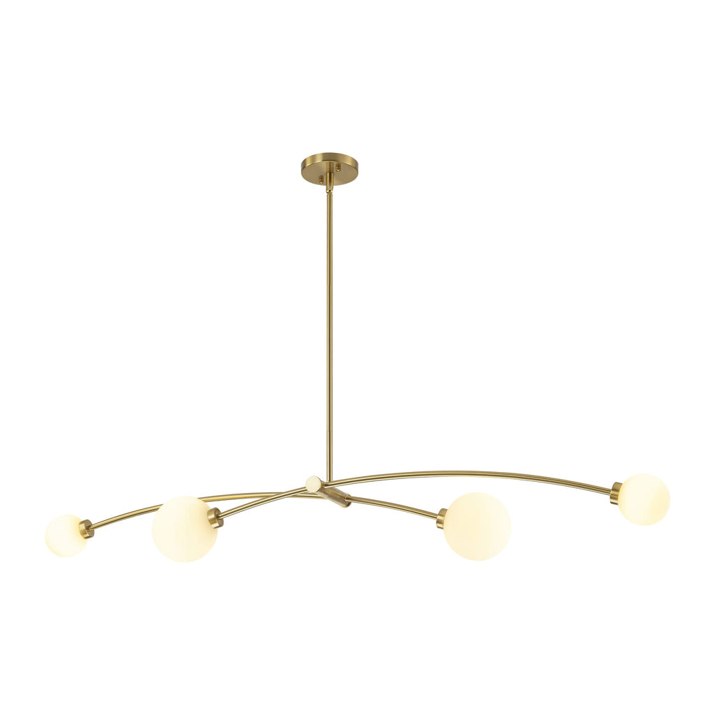 Suspension Sputnik linéaire moderne dorée à 4 lumières, style épuré, idéale pour îlot central ou salle à manger - 130 cm (L) x 28 cm (P) x 15 cm (H)