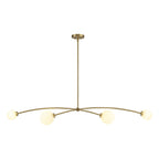 Suspension Sputnik linéaire moderne dorée à 4 lumières, style épuré, idéale pour îlot central ou salle à manger - 130 cm (L) x 28 cm (P) x 15 cm (H)