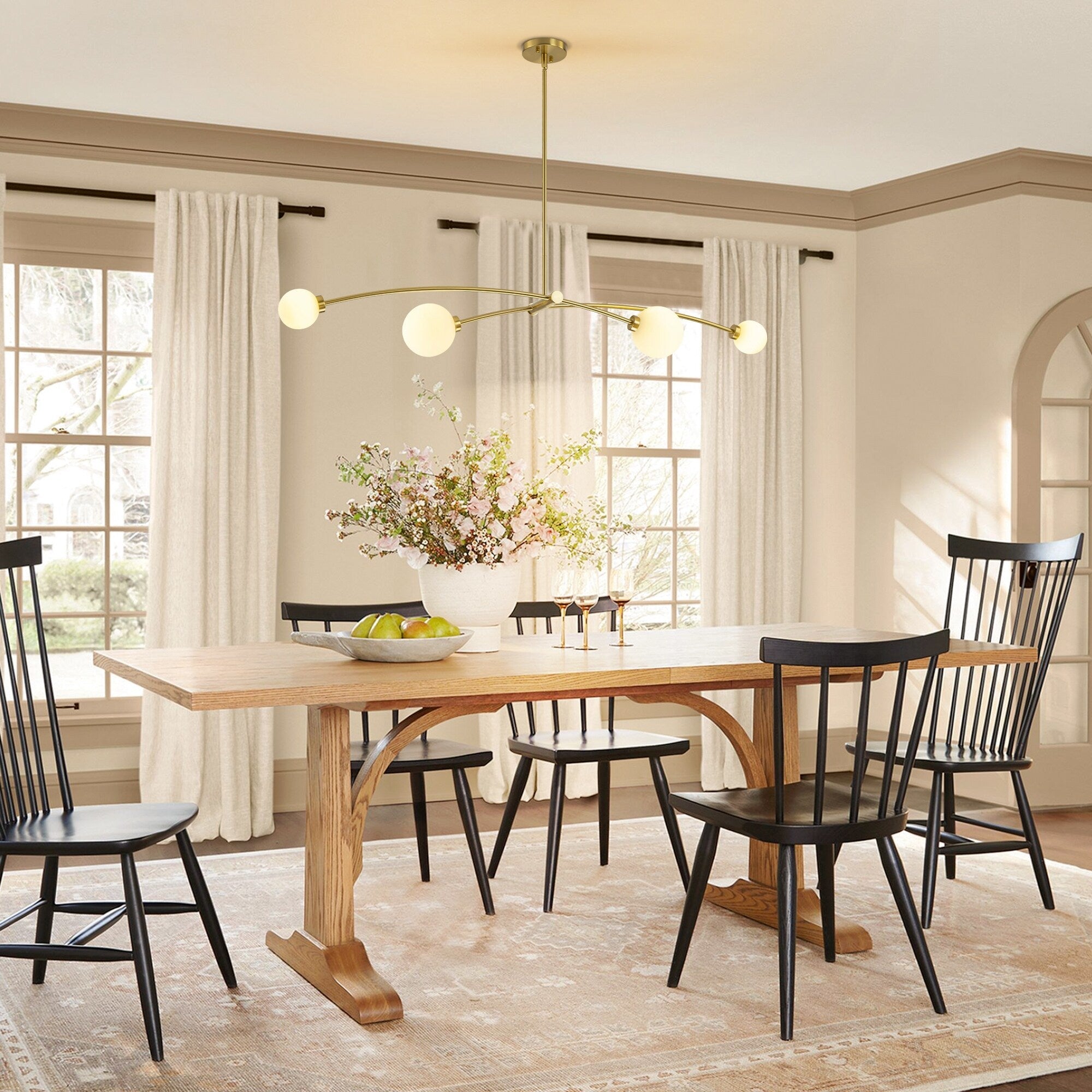 Suspension Sputnik linéaire moderne dorée à 4 lumières, style épuré, idéale pour îlot central ou salle à manger - 130 cm (L) x 28 cm (P) x 15 cm (H)