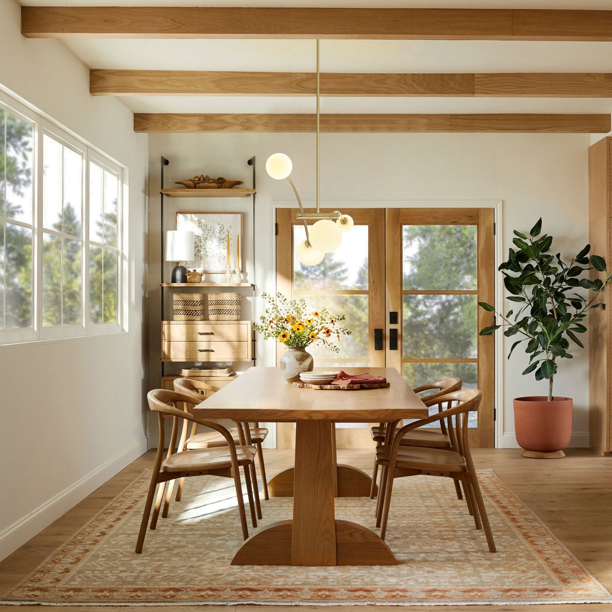 Suspension Sputnik linéaire moderne dorée à 4 lumières, style épuré, idéale pour îlot central ou salle à manger - 130 cm (L) x 28 cm (P) x 15 cm (H)