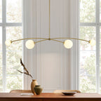 Suspension Sputnik linéaire moderne dorée à 4 lumières, style épuré, idéale pour îlot central ou salle à manger - 130 cm (L) x 28 cm (P) x 15 cm (H)