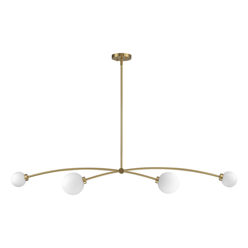 Suspension Sputnik linéaire moderne dorée à 4 lumières, style épuré, idéale pour îlot central ou salle à manger - 130 cm (L) x 28 cm (P) x 15 cm (H)