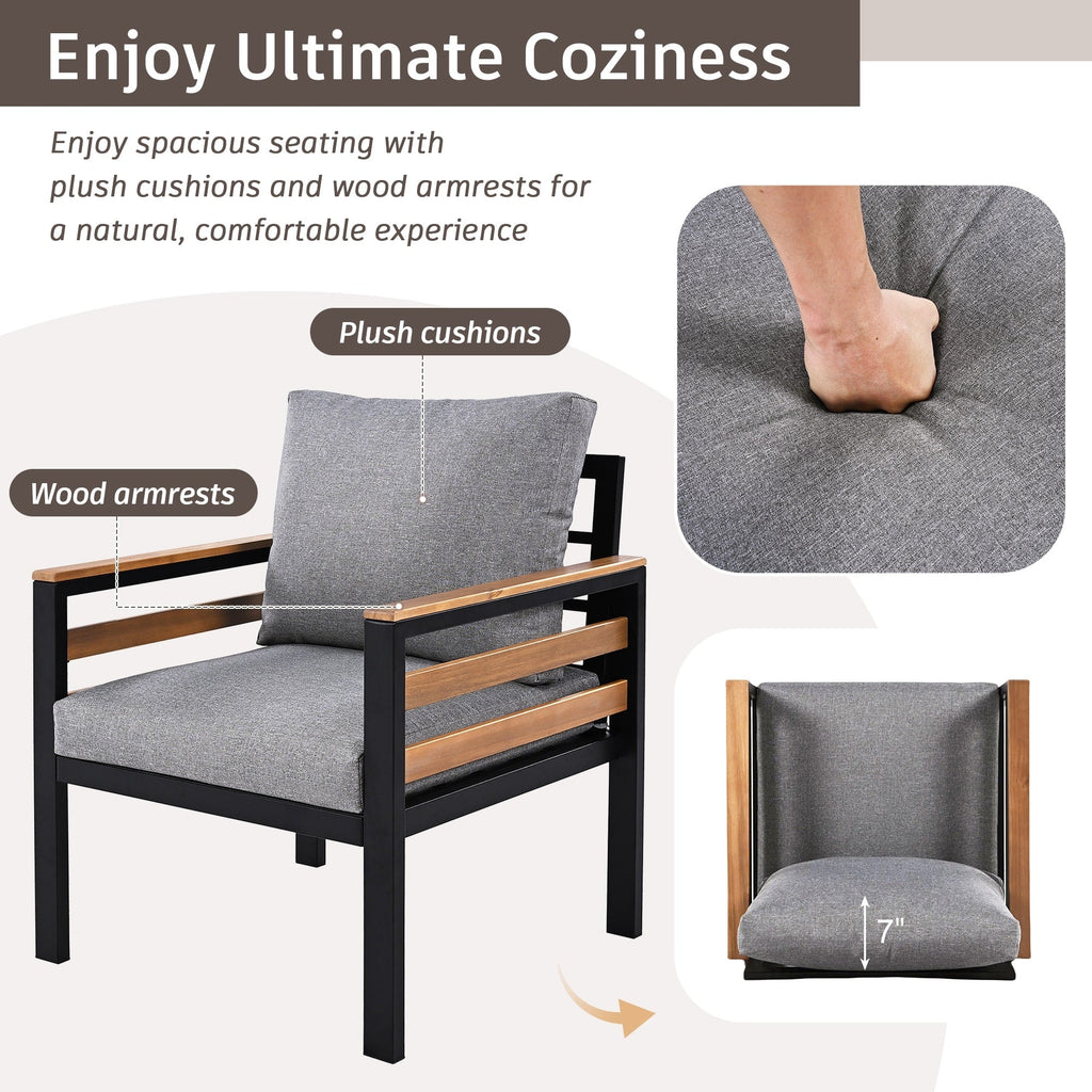 Ensemble de canapé d'extérieur 4 pièces pour 5 personnes avec coussin amovible et table basse en bois massif