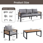 Ensemble de canapé d'extérieur 4 pièces pour 5 personnes avec coussin amovible et table basse en bois massif