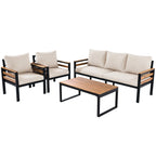 Ensemble de canapé d'extérieur 4 pièces pour 5 personnes avec coussin amovible et table basse en bois massif