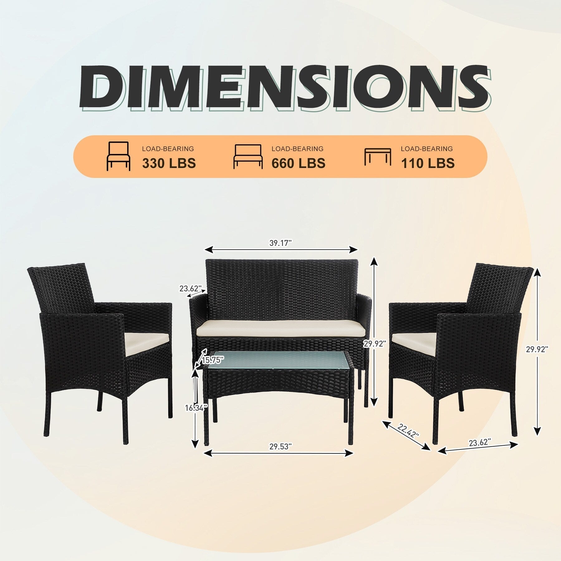 Ensemble de mobilier de jardin en résine tressée 4 pièces, canapé d'angle extérieur en rotin avec coussins