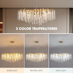 Lustre rectangulaire moderne en cristal doré de 101,6 cm (40 po) avec branches d'arbre, suspension pour îlot de cuisine ou salle à manger.