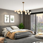 Lustre linéaire moderne du milieu du siècle de 101,6 cm (40 po), suspension Sputnik en laiton doré à 16 lumières avec globe en verre dépoli pour salle à manger