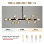 Lustre linéaire moderne du milieu du siècle de 101,6 cm (40 po), suspension Sputnik en laiton doré à 16 lumières avec globe en verre dépoli pour salle à manger