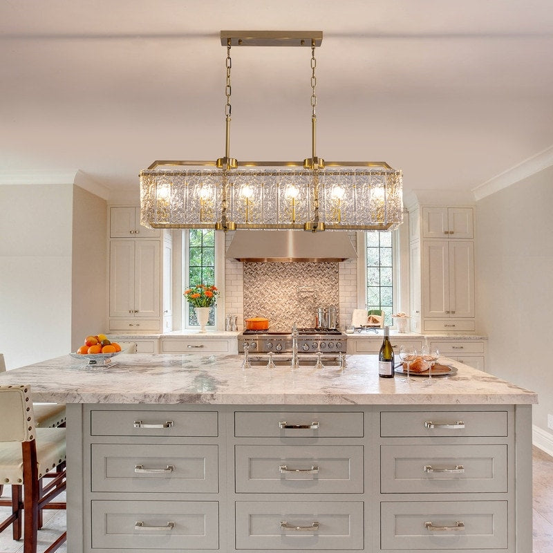 Lustre rectangulaire moderne linéaire en cristal de 101,6 cm (40 po), 16 lumières, laiton doré, idéal pour salle à manger, salon ou îlot de cuisine.