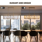 Lustre rectangulaire moderne linéaire en cristal de 101,6 cm (40 po), 16 lumières, laiton doré, idéal pour salle à manger, salon ou îlot de cuisine.