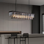 Lustre moderne contemporain en cristal gris fumé et noir à deux niveaux, suspension linéaire pour îlot de cuisine ou salle à manger, 119 cm (47 po).
