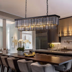 Lustre moderne contemporain en cristal gris fumé et noir à deux niveaux, suspension linéaire pour îlot de cuisine ou salle à manger, 119 cm (47 po).