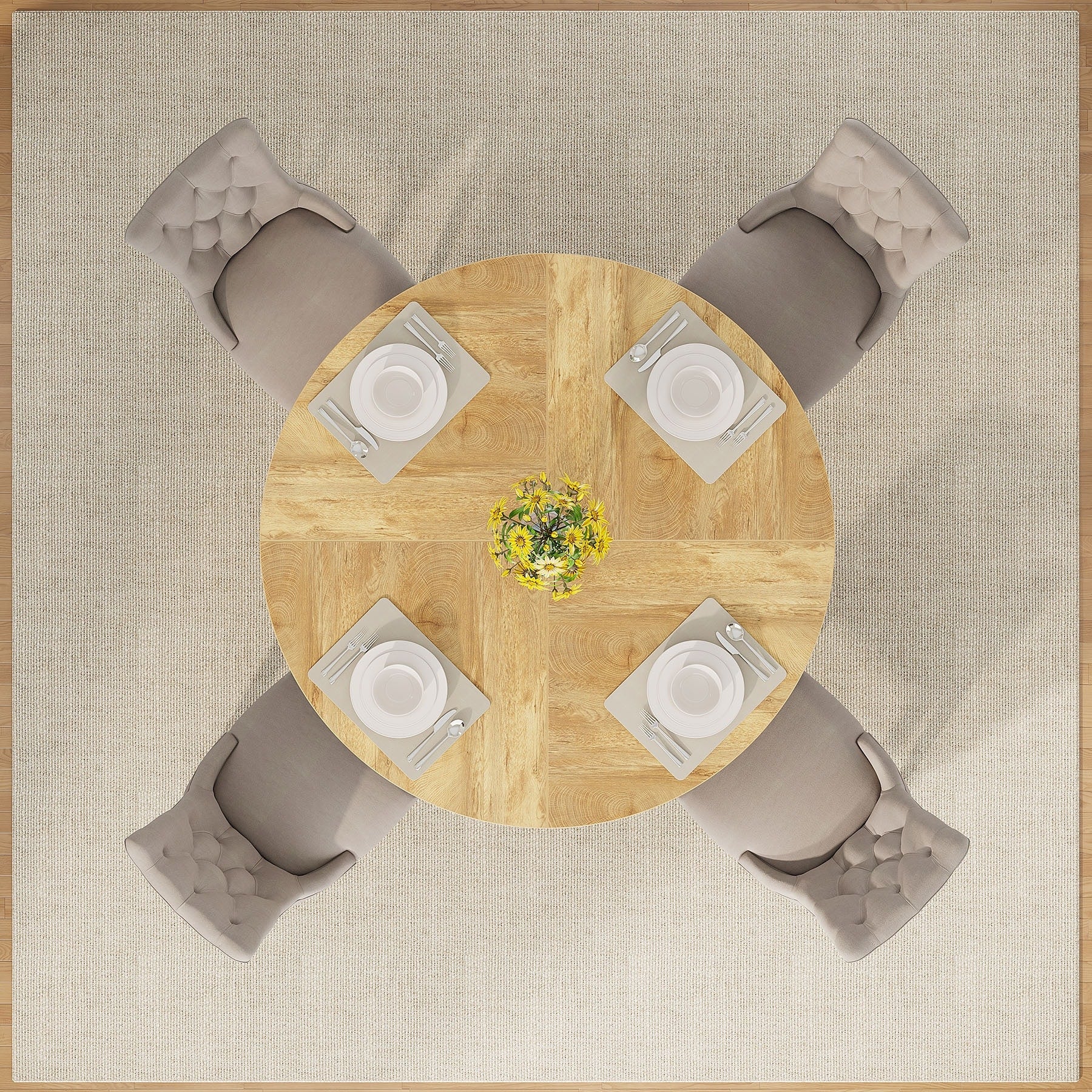 Table de salle à manger ronde de 47 pouces pour 4 personnes, table de cuisine de style campagnard, petite table à manger en bois pour salle à manger ou salon