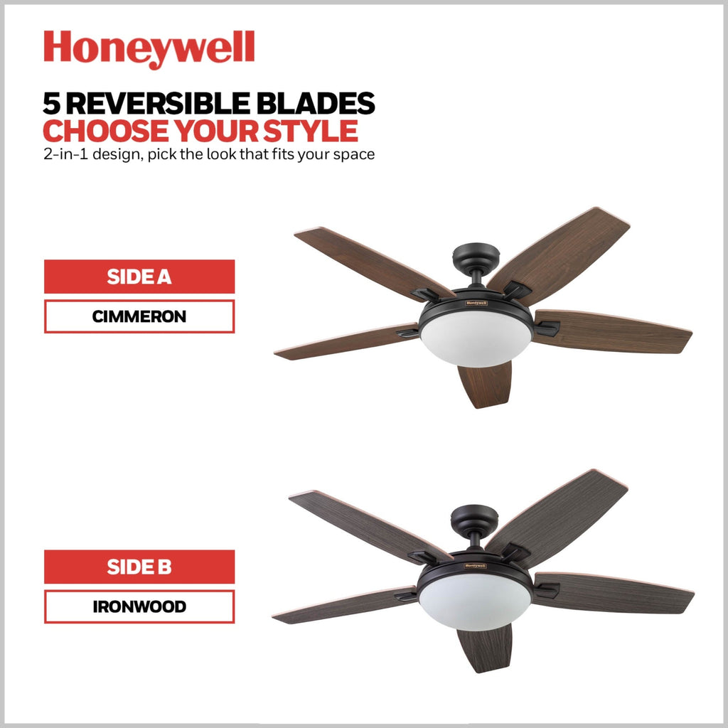Ventilateur de plafond Honeywell Carmel 48 pouces avec lumière intégrée et télécommande