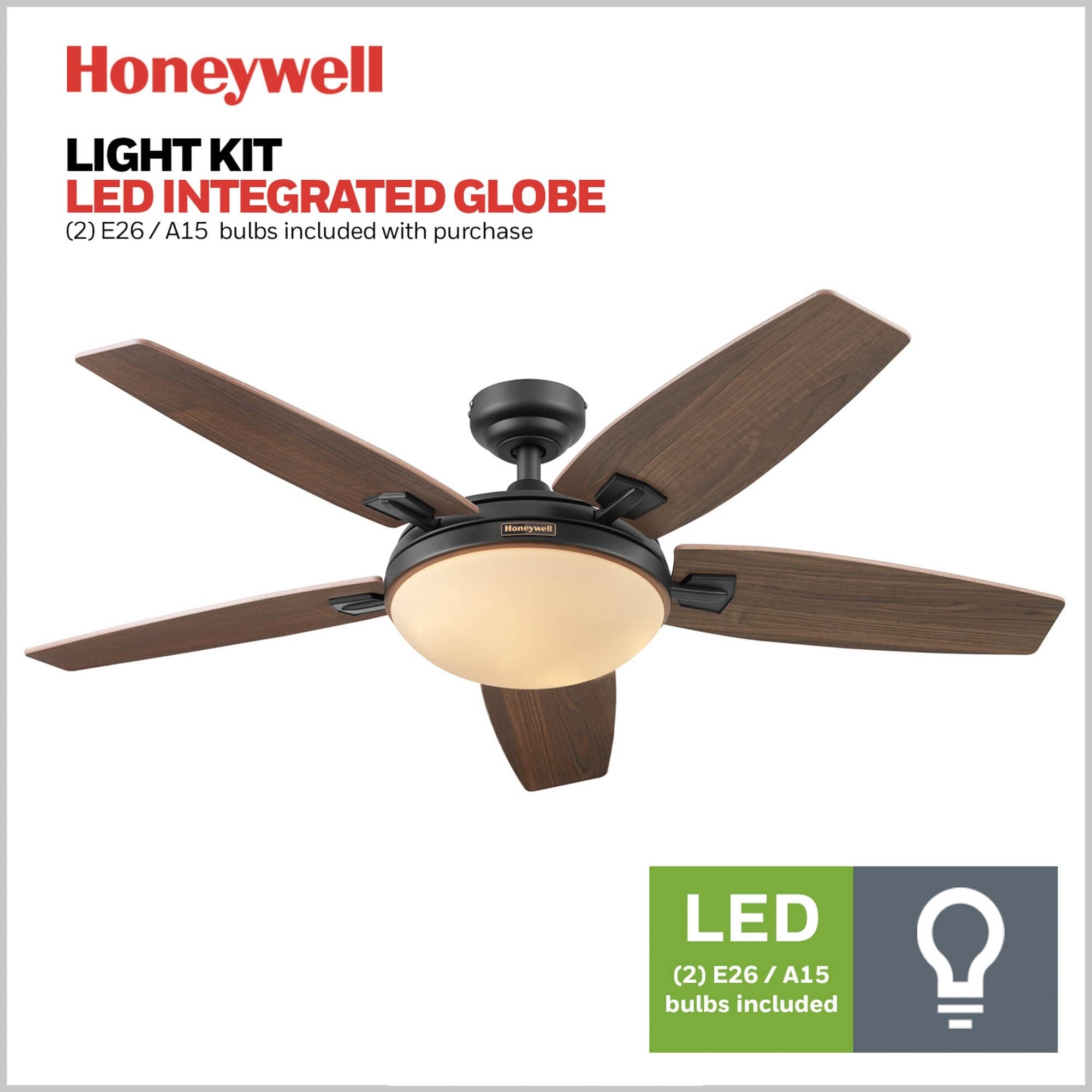 Ventilateur de plafond Honeywell Carmel 48 pouces avec lumière intégrée et télécommande