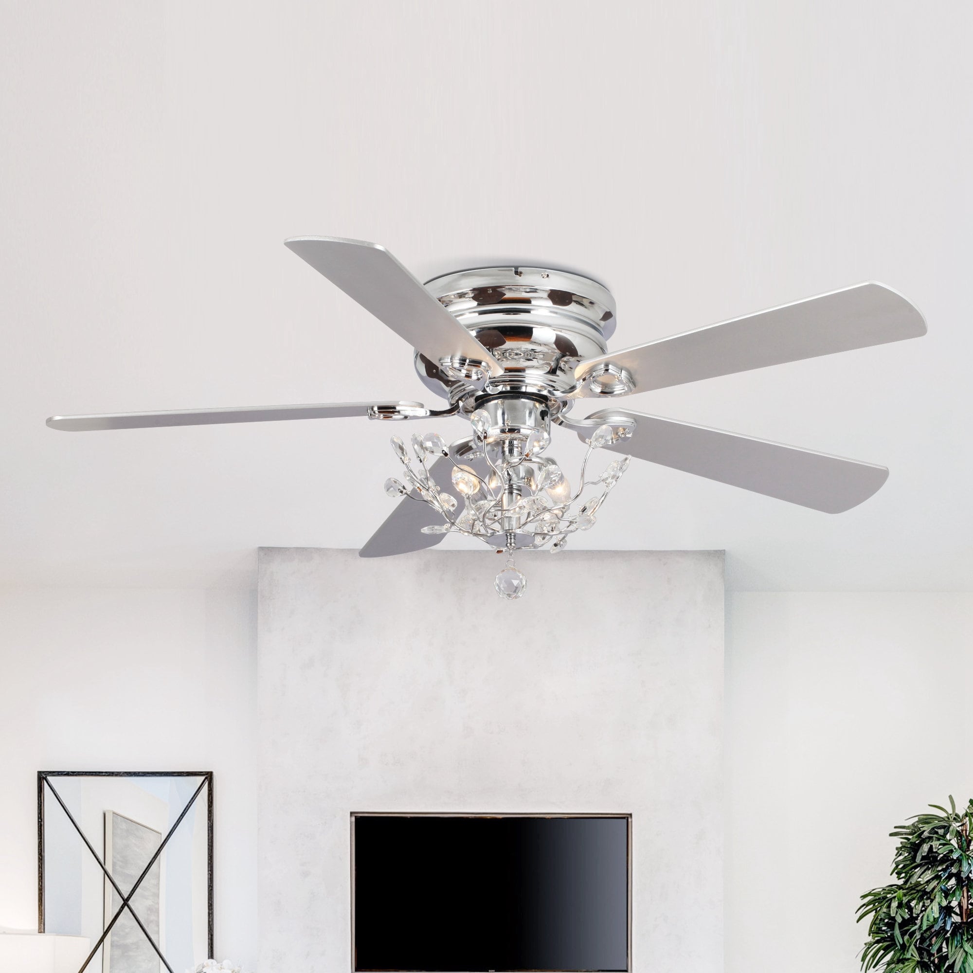 Ventilateur de plafond moderne réversible à 5 pales en cristal de 48 pouces avec télécommande