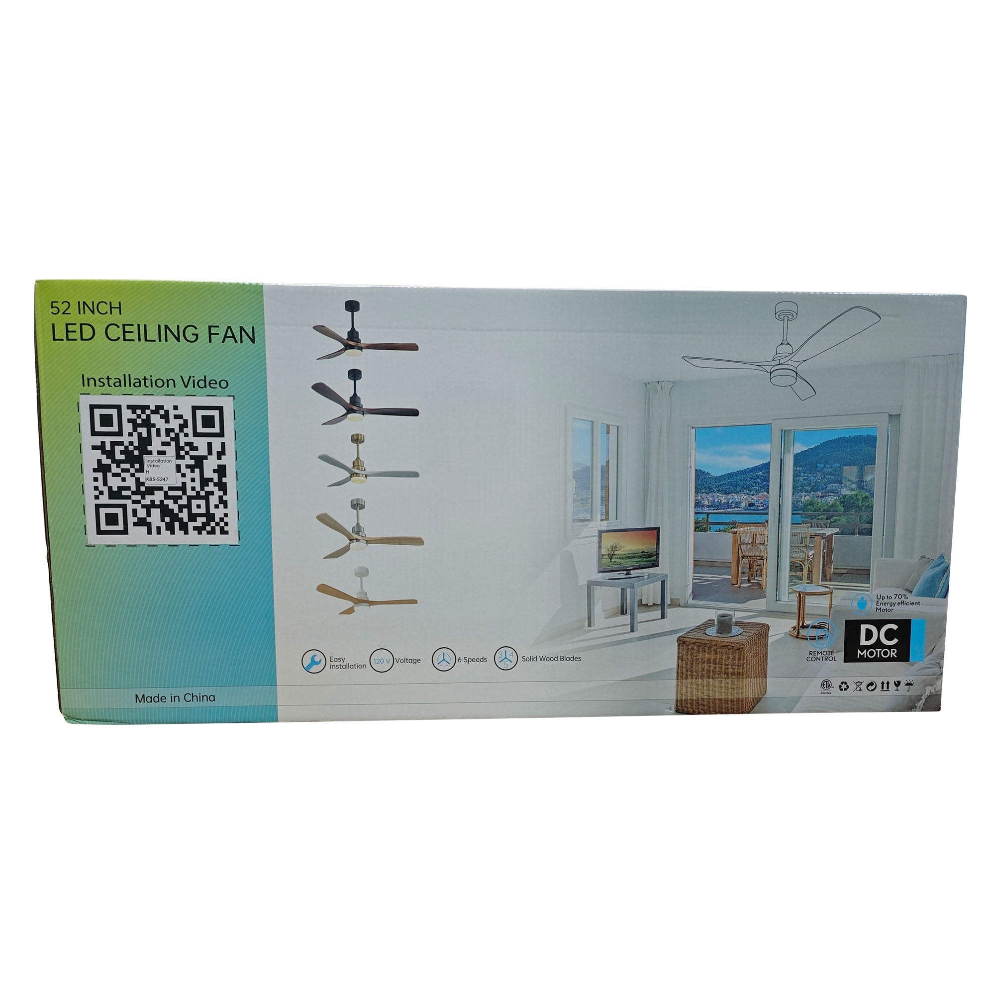 Ventilateur de plafond LED intégré 48 et 52 pouces avec éclairage et télécommande, moteur CC réversible