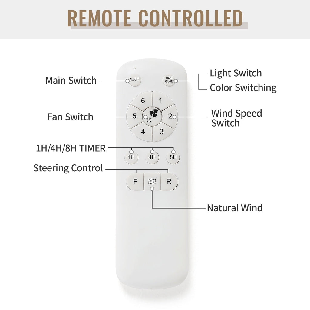 Ventilateur de plafond LED intégré 48 et 52 pouces avec éclairage et télécommande, moteur CC réversible