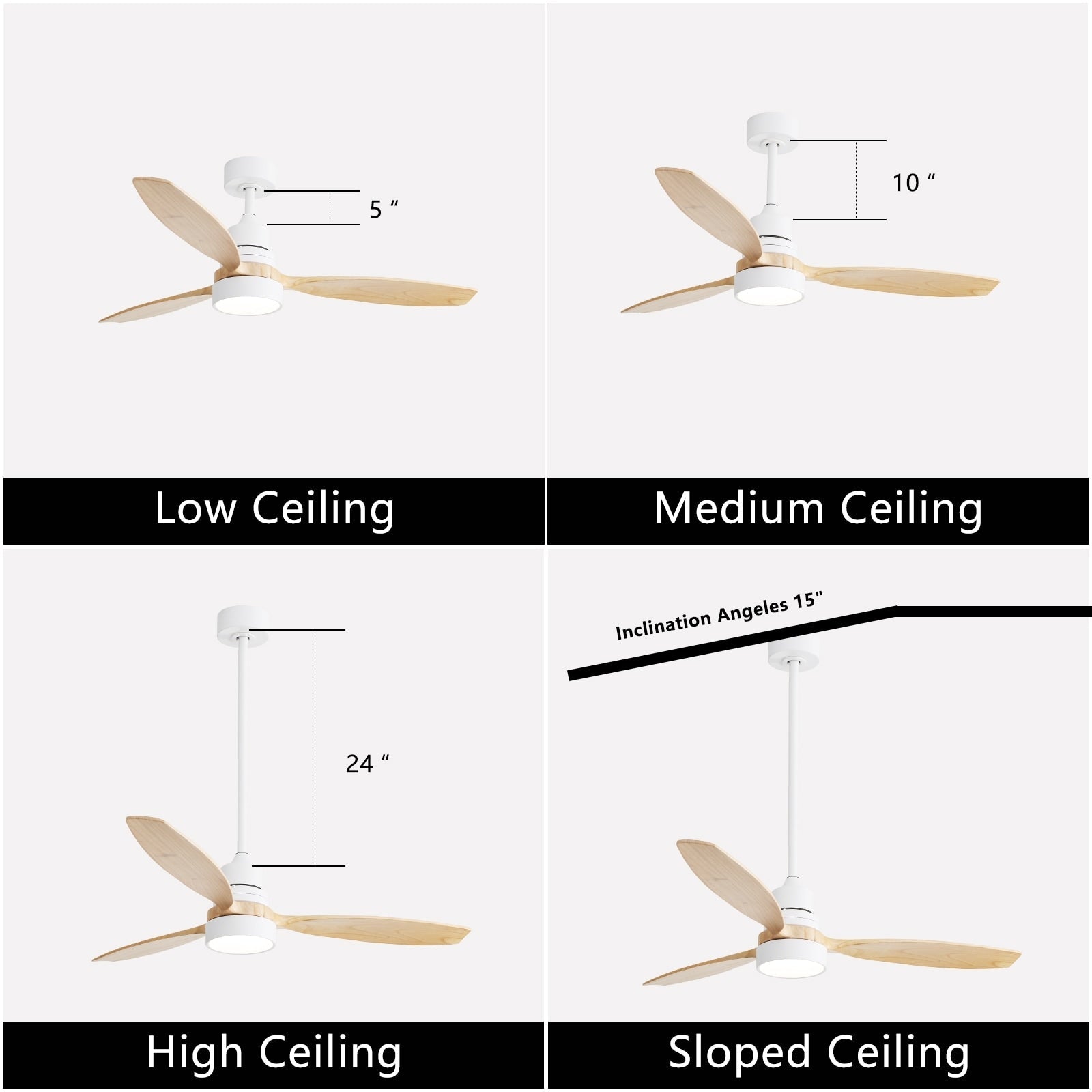 Ventilateur de plafond LED intégré 48 et 52 pouces avec éclairage et télécommande, moteur CC réversible