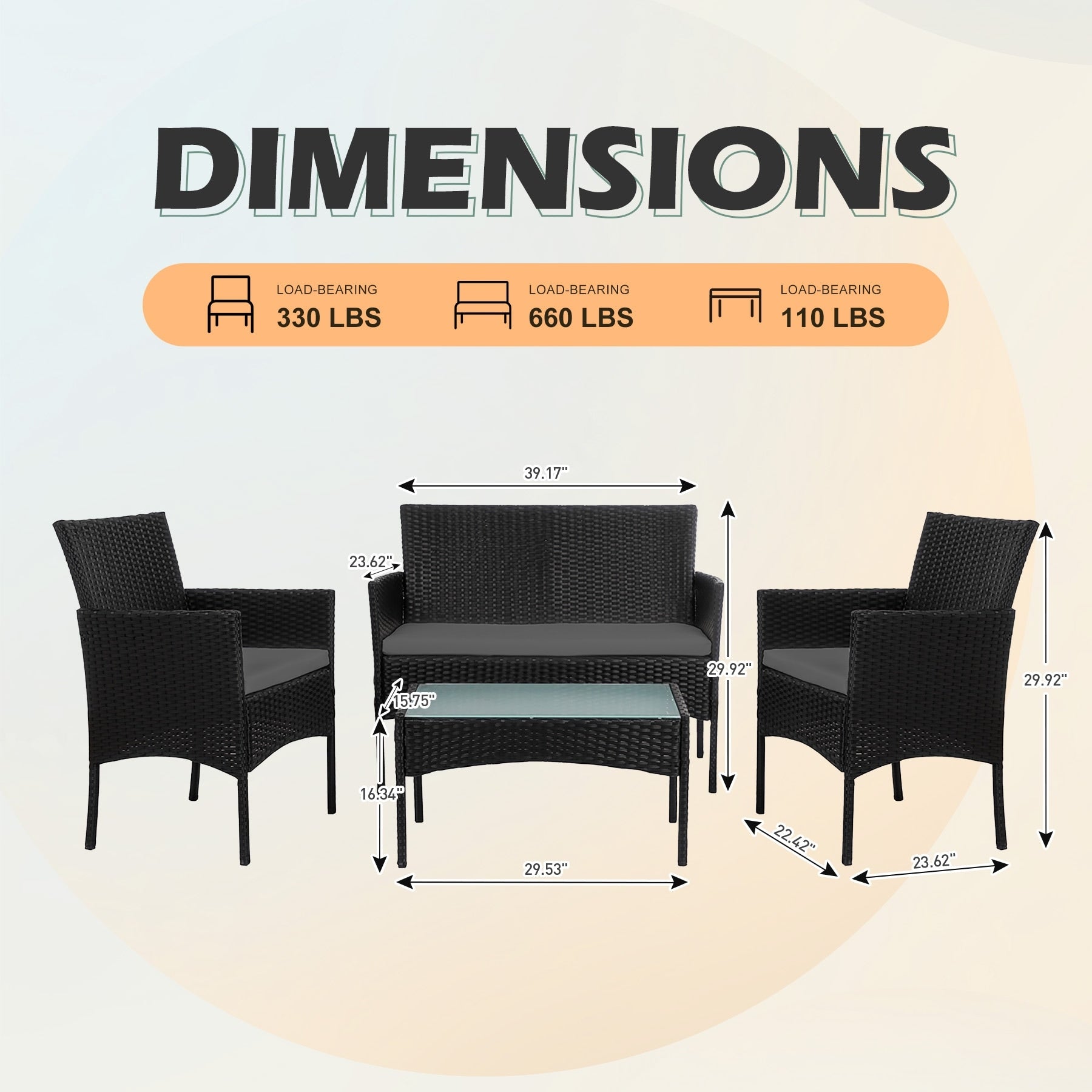 Ensemble de mobilier de jardin en résine tressée 4 pièces, canapé d'angle extérieur en rotin avec coussins