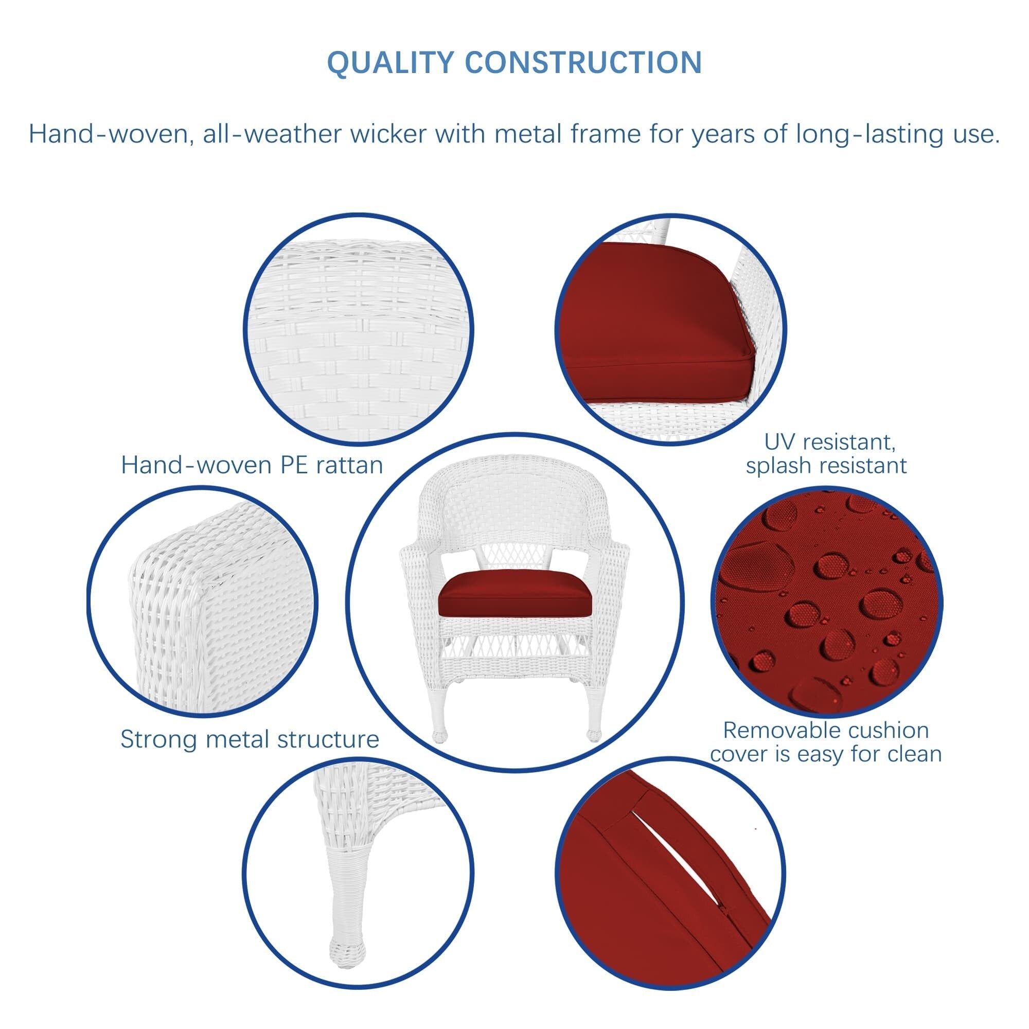 Ensemble de salle à manger 5 pièces en résine tressée blanche