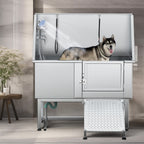 Baignoire de toilettage réglable en acier inoxydable de 127 cm (50 po) de largeur avec rampe - Argent