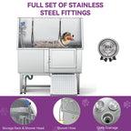 Baignoire de toilettage réglable en acier inoxydable de 127 cm (50 po) de largeur avec rampe d'accès