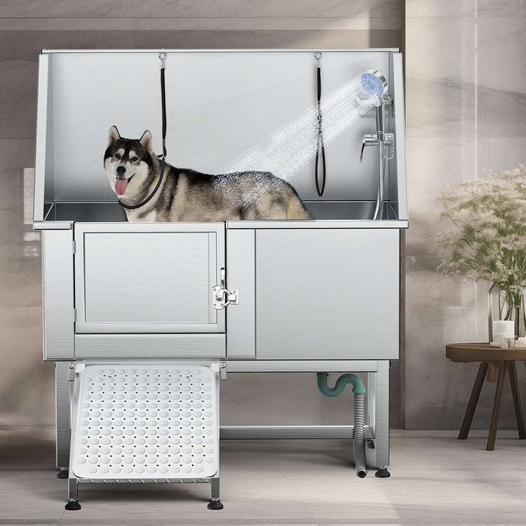 Baignoire de toilettage réglable en acier inoxydable de 127 cm (50 po) de largeur avec rampe d'accès