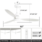 Ventilateur de plafond LED intégré 48 et 52 pouces avec éclairage et télécommande, moteur CC réversible
