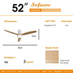 Ventilateur de plafond encastré de style campagnard de 132 cm (52 ​​pouces) avec lumière et télécommande, moteur CC réversible