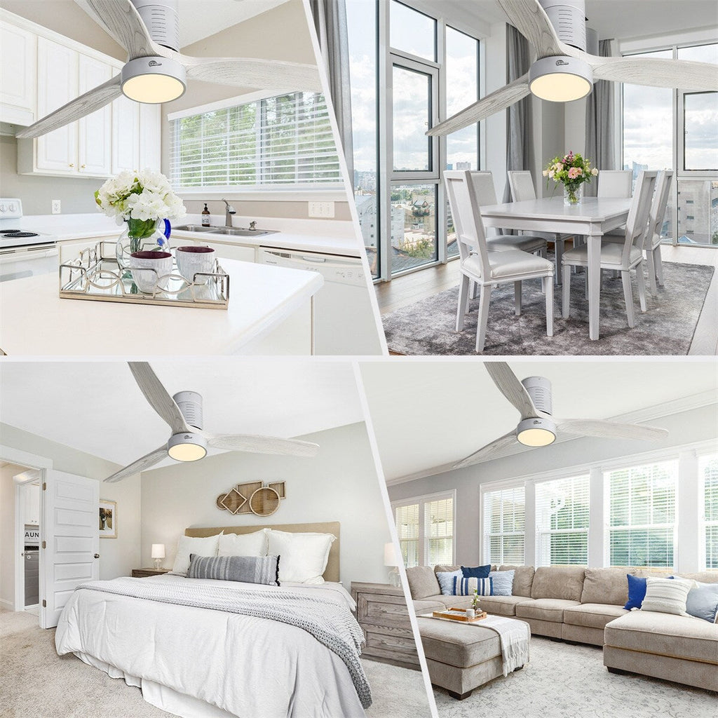 Ventilateur de plafond encastré de style campagnard de 132 cm (52 ​​pouces) avec lumière et télécommande, moteur CC réversible