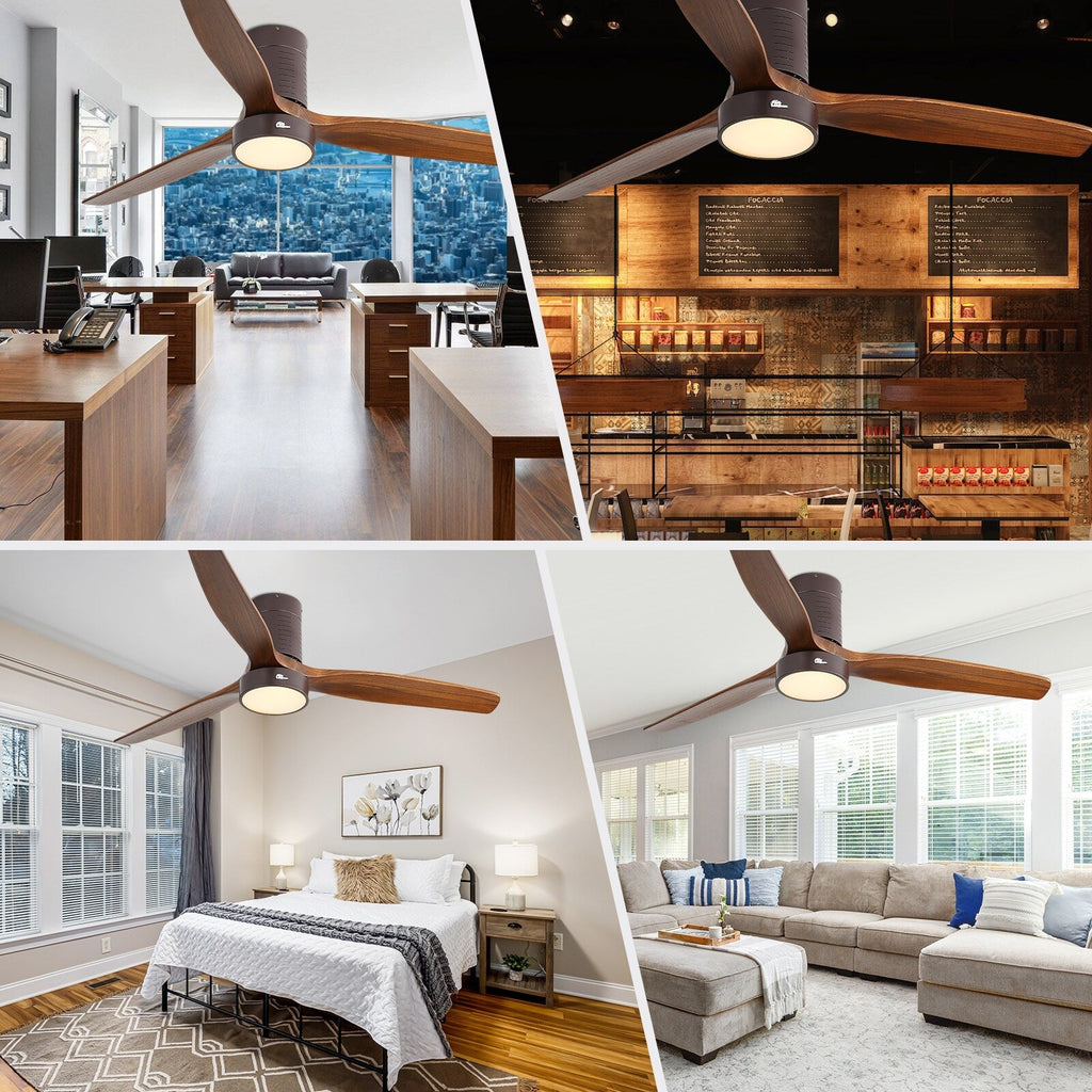 Ventilateur de plafond encastré de style campagnard de 132 cm (52 ​​pouces) avec lumière et télécommande, moteur CC réversible