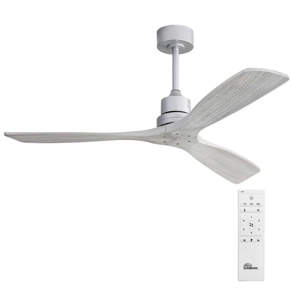 Ventilateur de plafond moderne de 132 cm (52 ​​pouces) en bois massif et ABS avec télécommande (sans éclairage), 6 vitesses de ventilation et flux d'air réversible.
