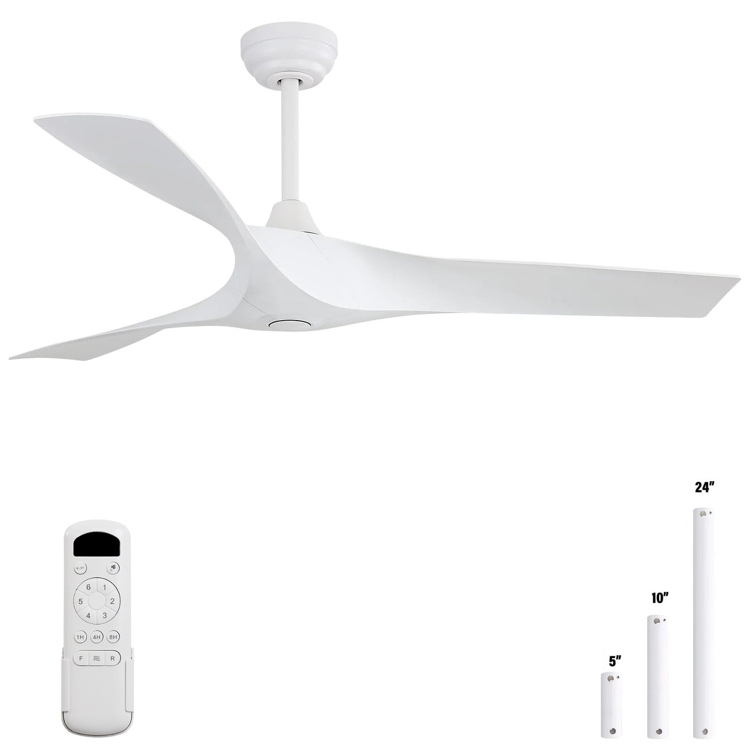 Ventilateur de plafond moderne de 132 cm (52 ​​pouces) en bois massif et ABS avec télécommande (sans éclairage), 6 vitesses de ventilation et flux d'air réversible.