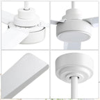 Ventilateur de plafond moderne de 132 cm (52 ​​pouces) en bois massif et ABS avec télécommande (sans éclairage), 6 vitesses de ventilation et flux d'air réversible.