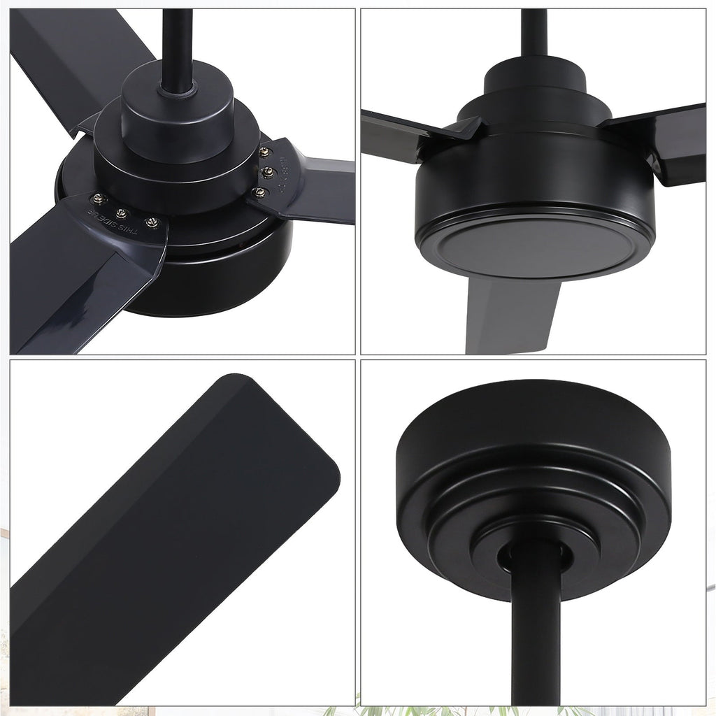 Ventilateur de plafond moderne de 132 cm (52 ​​pouces) en bois massif et ABS avec télécommande (sans éclairage), 6 vitesses de ventilation et flux d'air réversible.