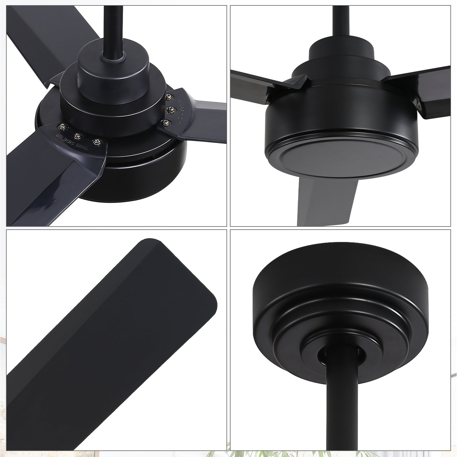 Ventilateur de plafond moderne de 132 cm (52 ​​pouces) en bois massif et ABS avec télécommande (sans éclairage), 6 vitesses de ventilation et flux d'air réversible.