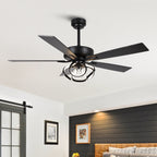 Ventilateur de plafond intérieur moderne chromé/noir de 52 pouces avec éclairage, télécommande et 5 pales réversibles