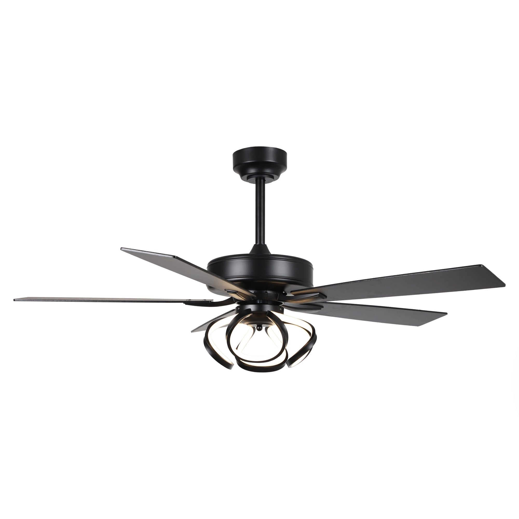Ventilateur de plafond intérieur moderne chromé/noir de 52 pouces avec éclairage LED à intensité variable et télécommande