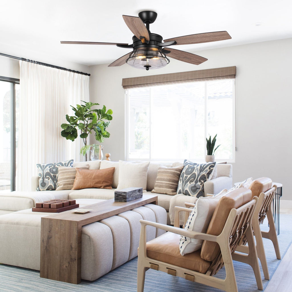 Ventilateur de plafond décoratif industriel en verre noir bullé de 52 pouces avec télécommande et kit d'éclairage