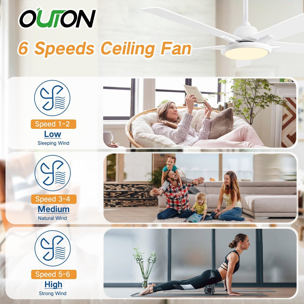 Ventilateurs de plafond modernes 52 pouces avec éclairage et télécommande, LED à intensité variable