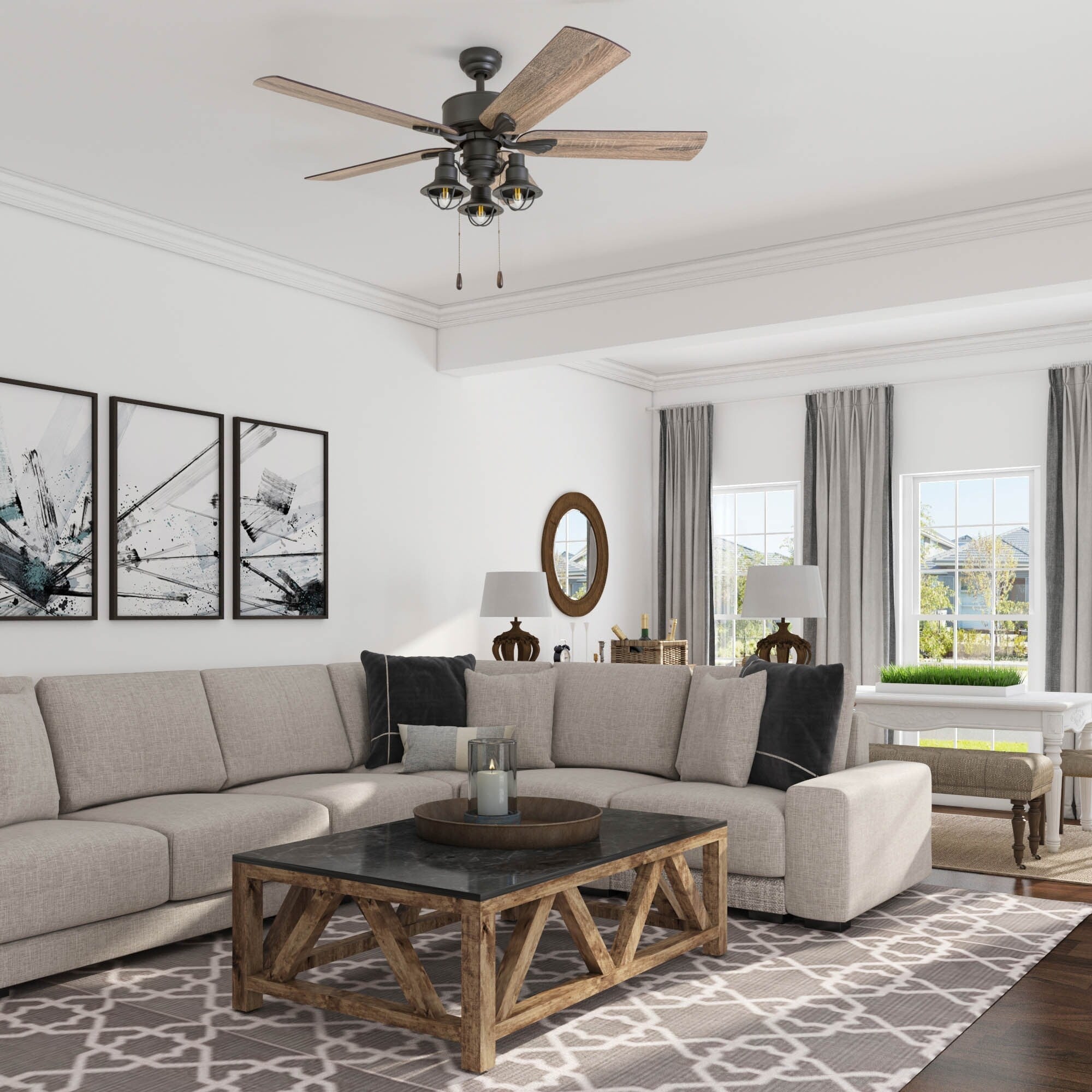 Ventilateur de plafond LED style ferme 52 pouces Prominence Home Sivan Bronze avec télécommande et éclairage