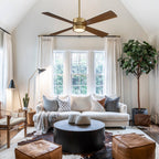 Ventilateur de plafond intérieur 4 pales en laiton antique et bois, 52 pouces, avec lumière et télécommande