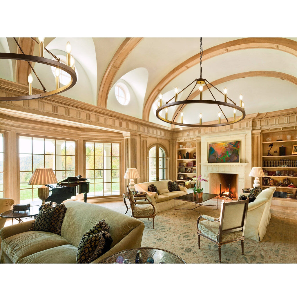 Lustre rond de 54 pouces en forme de roue de chariot avec 24 lumières