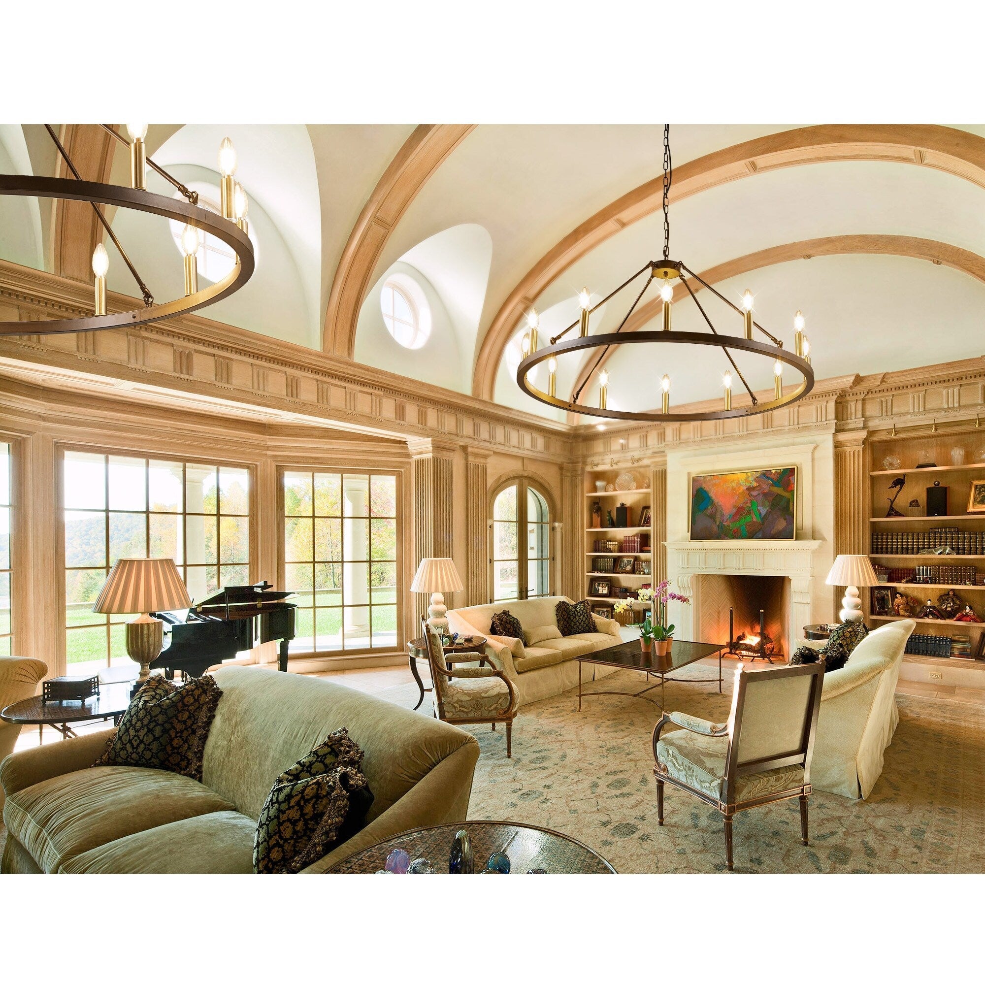 Lustre rond de 54 pouces en forme de roue de chariot avec 24 lumières