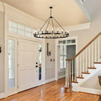 Lustre rond de 54 pouces en forme de roue de chariot avec 24 lumières